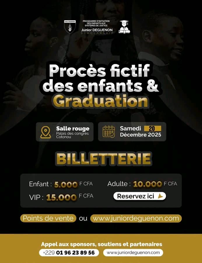 Procès fictif des enfants & Graduation : Junior Deguénon et ses jeunes prodiges écrivent l&rsquo;histoire ce 20 décembre